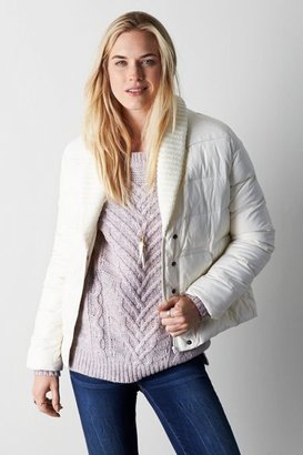 American Eagle Outfitters Cream Get Down Shawl Collar Puffer Jacket Coat