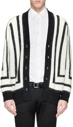 Contrast symmetric stripe wool cardigan