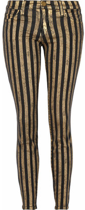 Current/Elliott The Stiletto cropped striped mid-rise skinny jeans