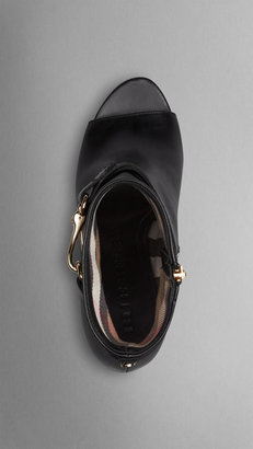 Burberry Buckle Detail Leather Peep-Toe Ankle Boots