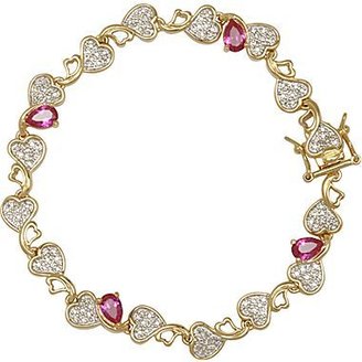 JCPenney Asstd National Brand 18K Gold-Plated Ruby & Diamond-Accent Heart Bracelet 7.25"