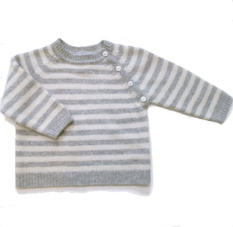 Baby CZ Cashmere Striped Raglan Sweater- Silver/Creme