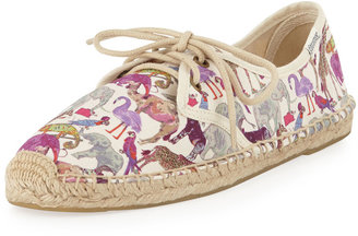 Soludos Derby Lace-Up Canvas Espadrille Flat, Zoo Party