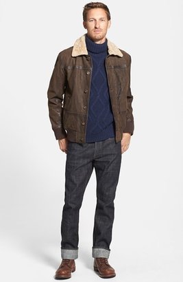 Timberland 'Tenon' Leather Bomber Jacket with Faux Shearling Collar