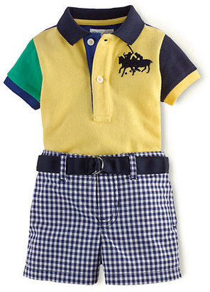 Ralph Lauren CHILDRENSWEAR Newborn Boys 0-9 Months Color-Blocked Polo Shirt & Gingham Shorts