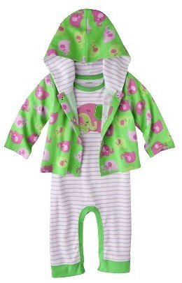 Gerber Newborn Girls' Elephant Coverall and Jacket Set - Green/Pink