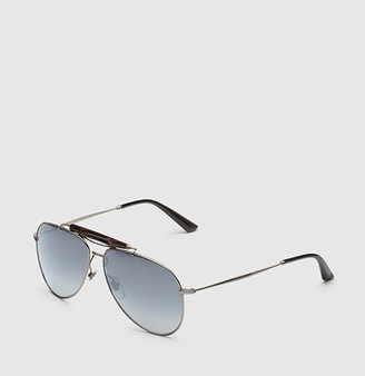 Gucci Dark Ruthenium Aviator Sunglasses With Bamboo