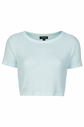 Topshop Short sleeve rib crop tee. 65% polyester, 35% viscose. machine washable. shop rib crop tees in more colours here.