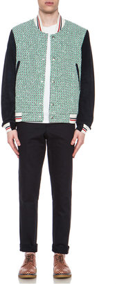 Thom Browne Tweed Nylon-Blend Varsity Jacket in Navy & Emerald
