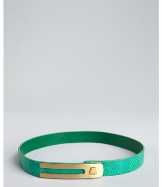 Diane von Furstenberg green python skin 'Ava' turnlock belt