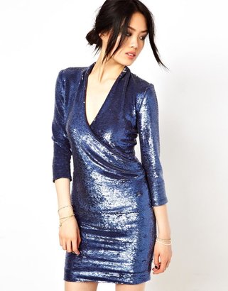 IRO Sequin Draped Evening Dress - Blue