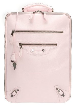 Balenciaga pink leather trolley rolling carry-on suitcase