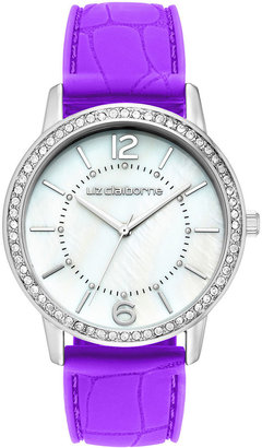 Liz Claiborne Womens Crocodile-Look Purple Silicone Strap Watch