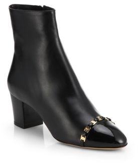 Ferragamo Nao Chain-Trimmed Leather Ankle Boots