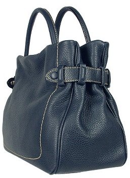 Buti Navy Blue Pebble Italian Leather Satchel Handbag