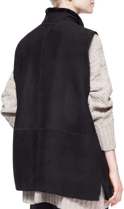eskandar Imperial Fur-Lined High-Neck Waistcoat, Black