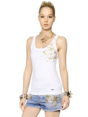 DSquared 1090 Embroidered Cotton Jersey Tank Top