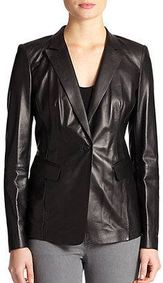 Lafayette 148 New York Leather Lace-Back Jacket