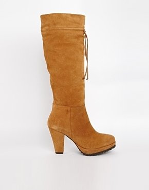 Gardenia Leather Knee High Heeled Boots - Crute mel