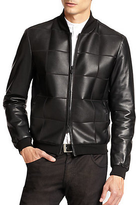 Armani Collezioni Leather Grid Bonded Jacket