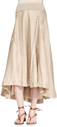 Donna Karan Fold-Over Linen-Blend A-Line Skirt, Tan