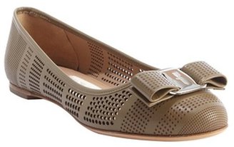 Ferragamo taupe leather 'Vania' perforated detail bow tie accent flats