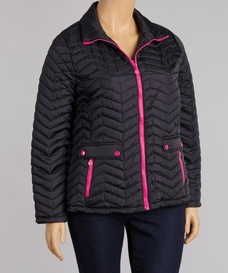 Dollhouse Black & Hot Pink Chevron Quilted Zip-Up Coat - Plus