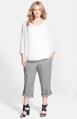 Eileen Fisher Wide Neck Boxy Linen Top (Plus Size)
