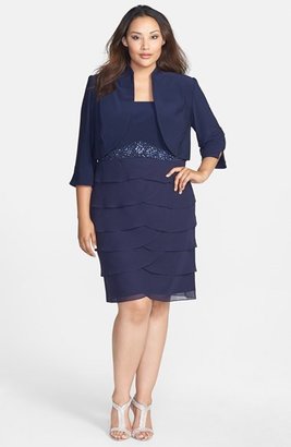 Jessica Howard Embellished Waist Artichoke Pleat Dress & Bolero (Plus Size)