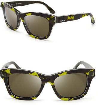 Valentino Fluorescent Rockstud Camouflage Square Oversized Sunglasses, 53mm