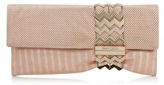 Jimmy Choo Chandra Vintage Rose Perforated Shimmer Suede Clutch Bag with Zigzag Chain Bracelet