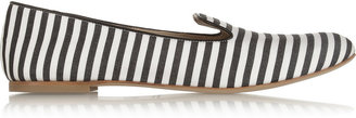 Giuseppe Zanotti Leather-trimmed striped twill slippers