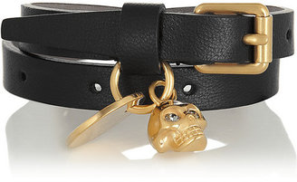 Alexander McQueen Leather, gold-tone and Swarovski crystal wrap bracelet
