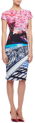 Mary Katrantzou Elay Blossom-Print Jersey Short-Sleeve Dress
