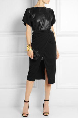 Vionnet Leather-paneled jersey-crepe dress