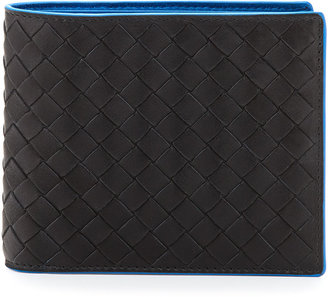 Bottega Veneta Bicolor Intrecciato Wallet, Black/Blue