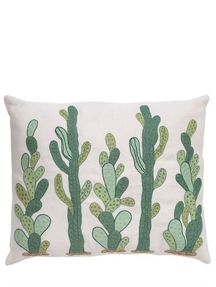 Loretta Caponi - Cactus Embroidered Linen Pillow