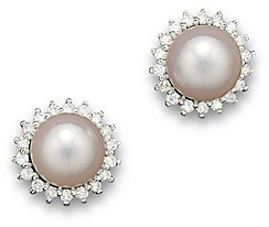 Bloomingdale's Cultured Akoya Pearl Stud Earrings with Diamonds in 14K White Gold, 6.5mm