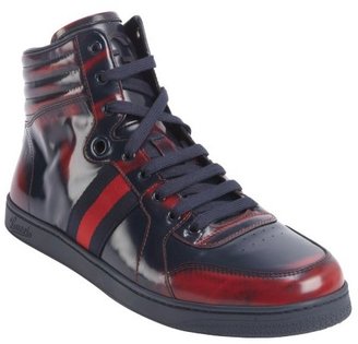 Gucci red and black leather high top sneakers