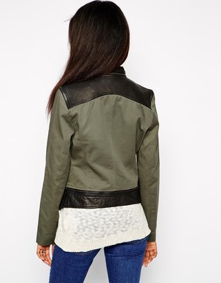 Doma Irregular Jacket with Contrast Leather Sleeves