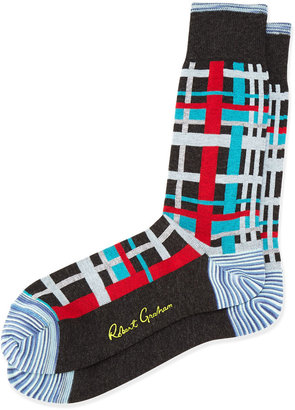 Robert Graham Semolina Plaid Knit Socks, Charcoal