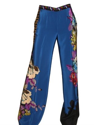 Etro Floral Print Crepe De Chine Trousers