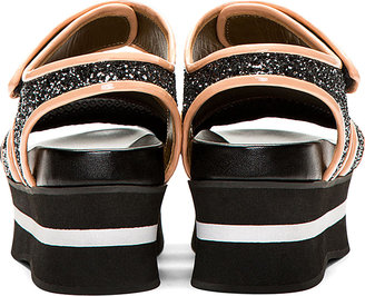 Marni Grey Glitter & Patent Leather Platform Sandals