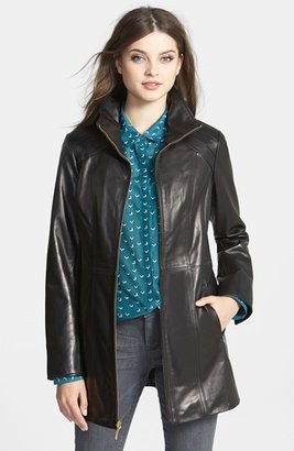 Ellen Tracy Zip Front Leather Walking Coat