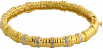 Elegante 18k Gold Over Brass Diamond Accent Textured Bangle Bracelet