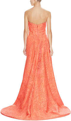Monique Lhuillier Textured Strapless Gown with Extended Hem