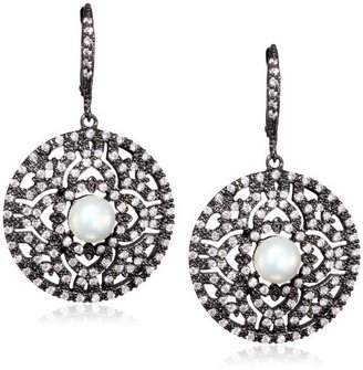 Kenneth Jay Lane CZ by Trend Cubic Zirconia" Rhodium-Plated Simulated-Pearl Disk Earrings
