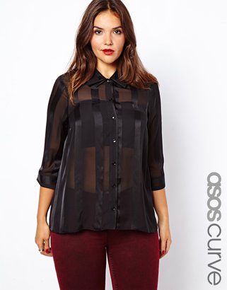 ASOS CURVE Blouse With Sheer And Solid Stripe