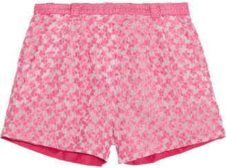 Ostwald Helgason Floral-embroidered organza shorts
