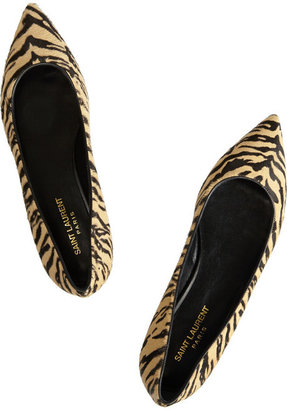 Saint Laurent Tiger-print calf hair point-toe flats